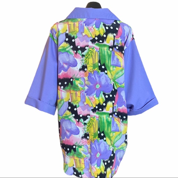 Vintage Purple Floral Print Polka Dot Button Up - Picture 6 of 16